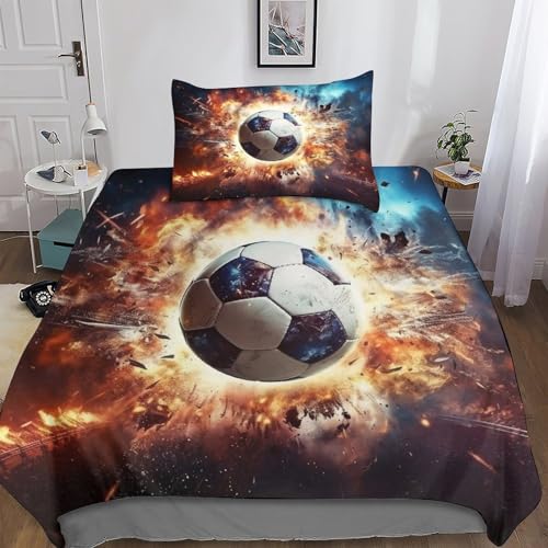 Rochile Fußball Jungen Teenager Bettbezug Set Modern Bettwäsche Dekorativ Betten Set Polyester Für Kinder Männer Bettbezüge Single（135x200cm） von Rochile