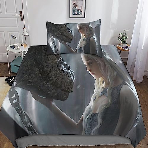 Rochile Game of Thrones Bettwäsche Set 3D Print Bettbezug,bettwäsche Mikrofaser Bettbezug, Mit Reißverschluss Und Kissenbezug Für Schlafzimmer, Weiche Bequemer Single（135x200cm） von Rochile