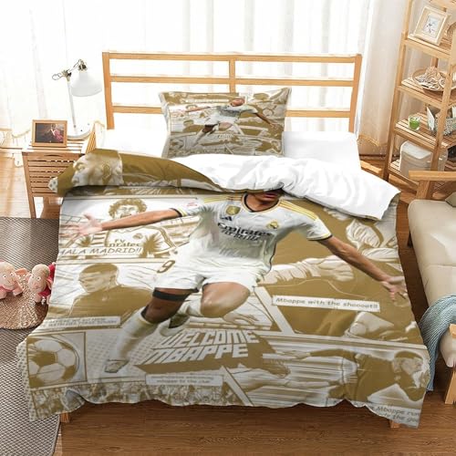 Rochile Mbappe Bettbezug Bettwäsche-Sets Kinderbettwäsche-Set Reißverschluss Mit Kissenbezug Betten Set Für Jungen Und Mädchen, Kinder Single（135x200cm） von Rochile