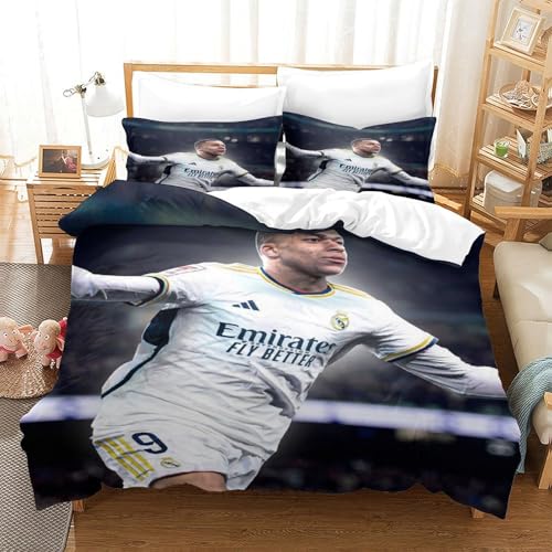 Rochile Mbappe Bettbezug Set Bettwäsche Kinderbettwäsche-Set Reißverschluss Mit Kissenbezug Betten Set Für Jugendliche Kinder Schlafzimmer Single（140x200cm） von Rochile