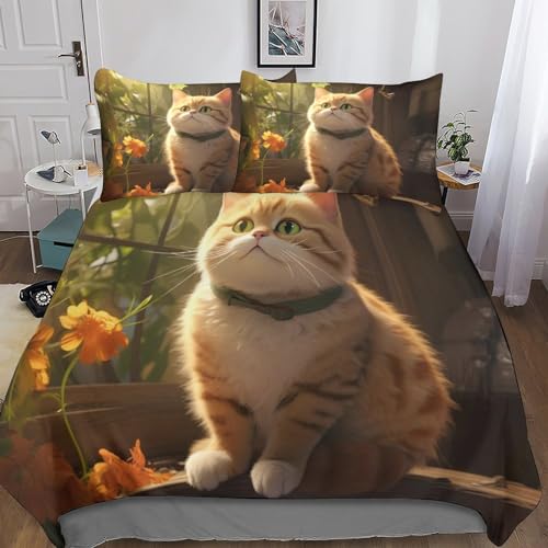 Rochile Niedliche Katze Bettwäsche,Erwachsene Kinder Bettbezug,3D Microfaser Bettwäsche Mit Kopfkissenbezüge,Bettbezug Für Schlafzimmer, Weiche Bequemer Double（200x200cm） von Rochile