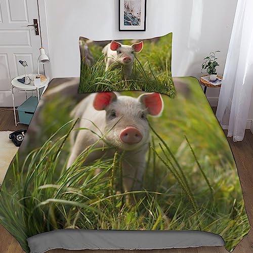 Rochile Schwein 3D Print Betten Set Bettwäsche Set Tiere Microfaser Qualität Bettbezug Mit Kissenbezug Teilig 2 Teilig Sets Single（135x200cm） von Rochile