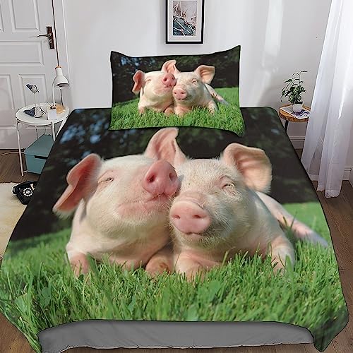Rochile Schwein Kinder Bettwäsche Tiere 3D Print Betten Set Bettwäsche Set Microfaser Qualität Bettbezug Mit Kissenbezug 2 Teilig Sets Single（135x200cm） von Rochile