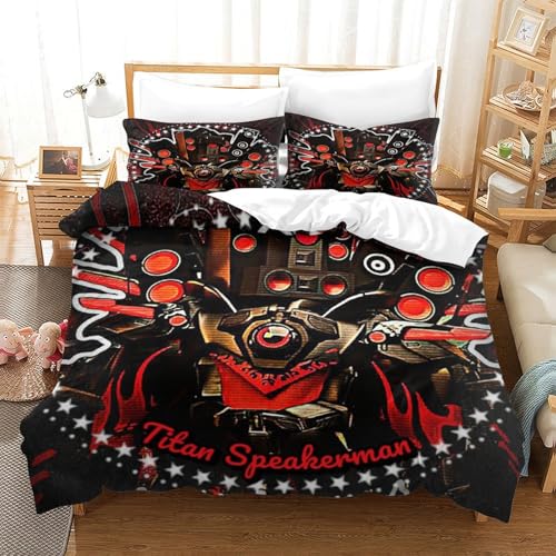 Rochile Skibidi Toilet Bettbezug Bettwäsche Kinderbettwäsche Reißverschluss Mit Kissenbezügen Betten Set Für Jungen Und Mädchen, Kinder Double（200x200cm） von Rochile
