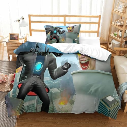 Rochile Skibidi Toilet Bettbezug Bettwäsche Set Kinderbettwäsche Reißverschluss Mit Kissenbezug Betten Set Für Jungen Und Mädchen, Kinder Single（135x200cm） von Rochile