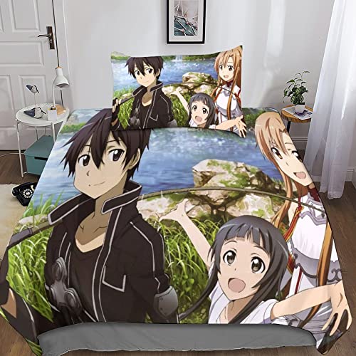 Sword Art OnlineBettwäsche Set Bettbezug Set 3D Trösterbezug 2 Stücke Mikrofaser Für Kinder Teens Jungen Bedruckter Bettbezug Single（135x200cm） von Rochile