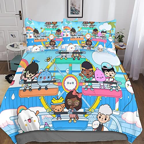 Toca Boca World Kinder Bettwäsche Print Mikrofaser Bettbezug Mit Kopfkissenbezug, Jungen Teens Bettwäsche Set Kinder Erwachsene, Weich Haltbar Atmungsaktive Double（200x200cm） von Rochile