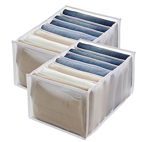 Rocita 2 x Jeansfach Aufbewahrungsbox Schrank, Kleiderschublade Netztrennbox Kleiderschrank Kleidung Organizer, 7 Fächer, faltbare Schublade waschbar Haushalt (weiß, L (36 * 25 * 20 cm)… von Rocita