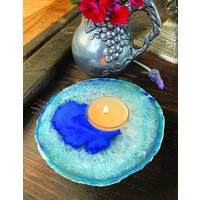 Blauer Achat Dicke Geode Scheibe Kristall Kerzenhalter | Rk2-106 Blauer Achat Dicke Geode Scheibe Kristall Kerzenhalter | Rk2-106 von RockParadise