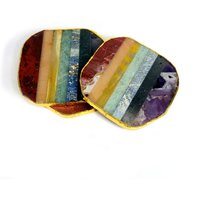Sieben Chakra Kristall-Untersetzer Mit Galvanisiertem 24K Goldrand von RockParadise
