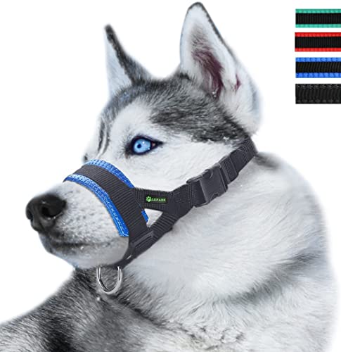 ILEPARK Maulkorb aus Nylon um Hunde vom Beisen, Bellen und Kauen abzuhalten, anpassbare Schlinge (XXL,Blau) von ILEPARK