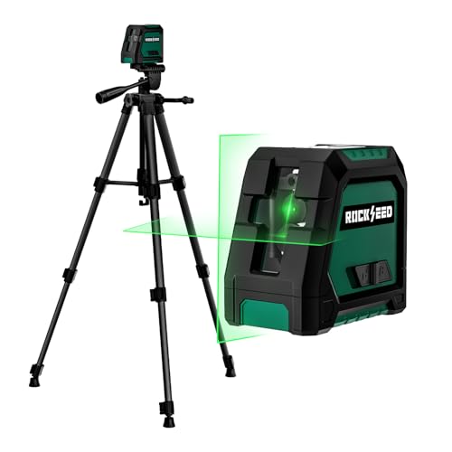 RockSeed Doppelmodul Kreuzlinienlaser mit 1,2m Stativ, Selbstnivellierend Linienlaser, Horizontal und 150° Vertical Grüner Linie, 2 AA-Batterien, Tragetasche, für Heimdekoration/Heimwerken/Baustelle von RockSeed