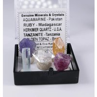 Set Von 5 Seltenen Kristallen in Perky Box | Aquamarin Rubin Herkimer Quarz Tansanit Topas Zufalls-Pick #r von RockShopCZ