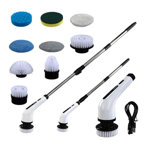 Elektrischer Drehschrubber, kabellos, multifunktional, einziehbarer Griff, Badezimmer, Wanne, Fliesen, Dusche, Power-Reinigung, 9 Bürsten von RockVOQRN