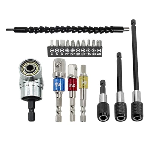 RockVOQRN 18-teiliges flexibles Bohrer-Bit-Verlängerungs-Set, 105 °, rechter Winkel, Bohrbefestigung, drehbar, Dichtung, Sockel, 1/4 3/8 1/2 Zoll, Sechskant, Sockel, Adapter, Sockel, schwenkbar von RockVOQRN