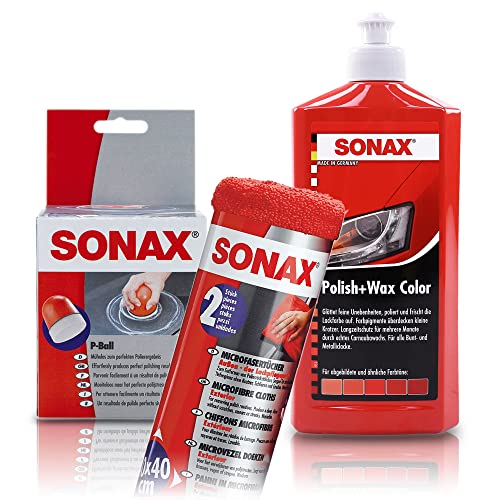 1x 500ml SONAX POLISH & WAX COLOR ROT + P-BALL + 2x MICROFASERTÜCHER SET 1x 500ml SONAX POLISH & WAX COLOR ROT + P-BALL + 2x MICROFASERTÜCHER SET von Rocket Car Shop