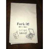 Gabel Es Lass Uns Zum Mitnehmen Geschirrtuch Hand Gezeichnet von RockiPaperScissors