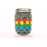 Mason Jar Behaglich - Grau Regenbogen Rutschfeste Banderole Hergestellt in Ihrer Farbwahl- 1/2 Pint 230 Ml 16Oz Quart 32Oz Handmade By Rockinlola von RockinLola
