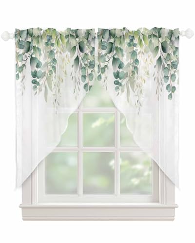 Salbeigrün Eukalyptusblatt-Volants für Fenster, Sommerblätter, Blumenmuster, Aquarell, halbtransparent, Voile, Girlanden, Topper, Vorhang für Küche, Wohnzimmer, Schlafzimmer, 2 Bahnen, 91,4 x 160,9 cm Salbeigrün Eukalyptusblatt-Volants für Fenster, Sommerblätter, Blumenmuster, Aquarell, halbtransparent, Voile, Girlanden, Topper, Vorhang für Küche, Wohnzimmer, Schlafzimmer, 2 Bahnen, 91,4 x 160,9 cm von Rocking Giraffee