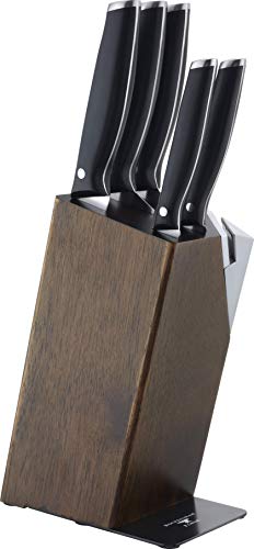 Rockingham Forge 508 Safe D Serie 6-Stück Luxus Messerblock aus Holz – Messerblock mit Rundspitze Edelstahl Messern, gefülltes Messerblock, mit integriertem Messerschärfer von Rockingham Forge