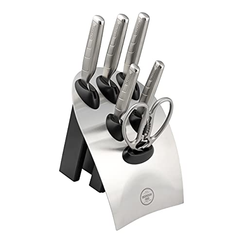 Rockingham Forge Quadra 7-Stück Messerset mit Klingen und ergonomischem Griff aus deutschem Stahl, gefülltes Messerblock, 5 x Messer und 1 x Küchenschere von Rockingham Forge