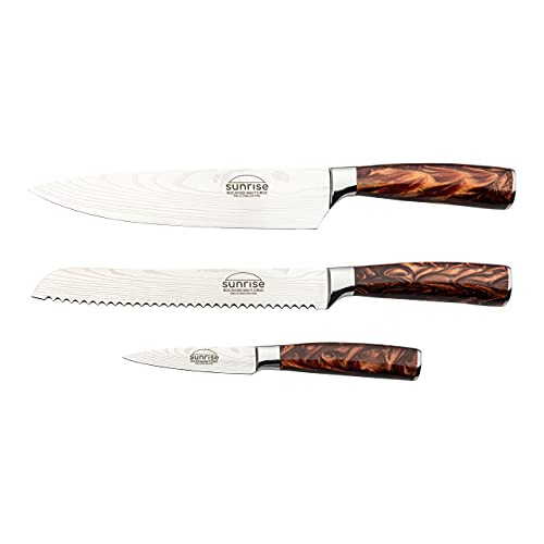 Rockingham Forge Sunrise Collection Amber bernsteinfarben 3-Stück Messerset mit hochwertiger Klinge aus X40Cr13 Edelstahl und Griff aus Harz, Braun Rockingham Forge Sunrise Collection Amber bernsteinfarben 3-Stück Messerset mit hochwertiger Klinge aus X40Cr13 Edelstahl und Griff aus Harz, Braun von Rockingham Forge