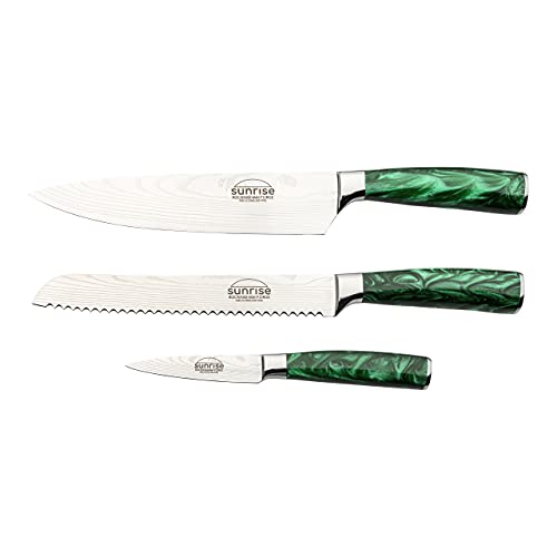 Rockingham Forge Sunrise Collection Emerald smaragd 3-Stück Messerset mit hochwertiger Klinge aus X40Cr13 Edelstahl und Griff aus Harz, Grün von Rockingham Forge