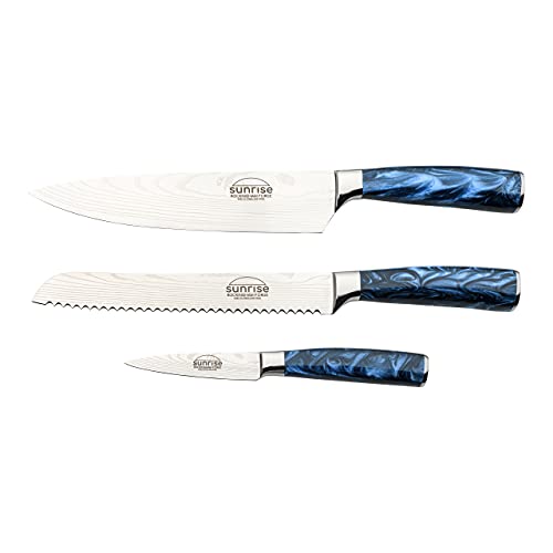 Rockingham Forge Sunrise Collection Sapphire saphirblau 3-Stück Messerset mit hochwertiger Klinge aus X40Cr13 Edelstahl und Griff aus Harz, Blau von Rockingham Forge