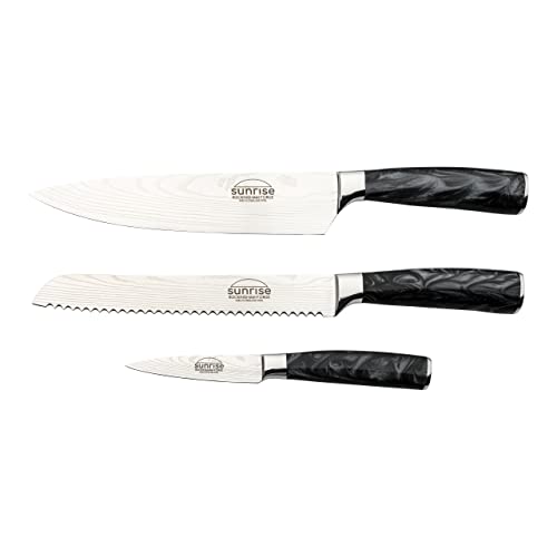Rockingham Forge Sunrise Collection Set aus 3 hochwertigen Küchenmessern aus Edelstahl mit Harzgriffen - Kochmesser, Schälmesser und Brotmesser von Rockingham Forge