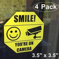 4 Front Kleber Oder 6 Zurück Klebstoff Vinyl/Home Business Lächeln Sie Sind Auf Kamera Gelb Fenster Tür Warnung Sicherheitswarnung Aufkleber von RockmountSigns