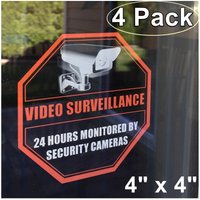 4Er-Pack Vorne Selbstklebend Klar Vinyl 4 "x 4" Hauptgeschäft Security Dvr Kamera Videoüberwachung Fenster Tür Warnung Zeichen Aufkleber von RockmountSigns