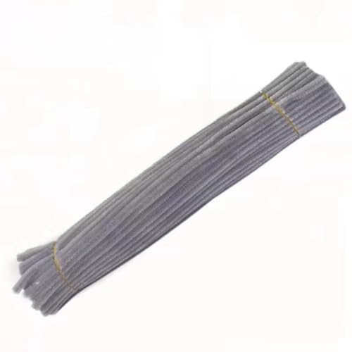 Rockreyoa 100 Stück Pfeifenreiniger zum Basteln Extra Dichten Chenilledraht Flauschig Bastelchenille Bunt Chenille-Stiel für Drahtskulpturen DIY Kunst Puppe Handwerksprojekte 30cm x 6mm Hellgrau von Rockreyoa