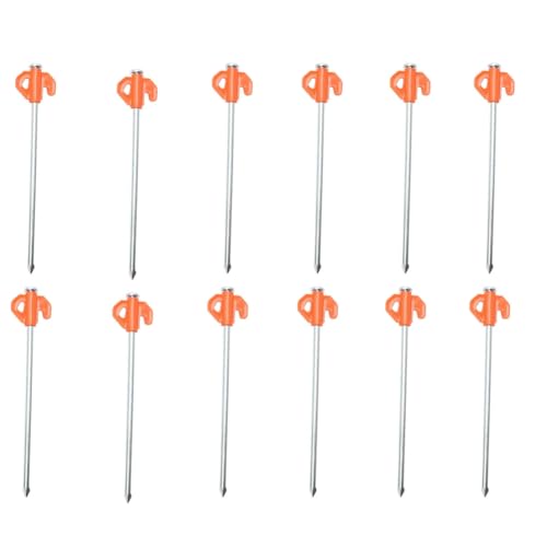 Rockreyoa 12 Stück Zeltheringe Leuchtend Felsbodenheringe Camping Zelt Heringe Stark Erdnagel Sturmsicher Bodennägel Befestigungshaken für Outdoor Harten Boden Zelt Zubehör 21cm Orange von Rockreyoa