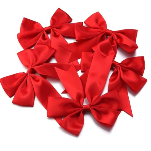 Rockreyoa 12x13 cm Satinband Schleifen Handgemacht Dekoschleife Geschenkschleifen Bunt Hochzeitsschleifen Vintage Fertigschleife für DIY Handwerk Valentinstag Haar-Accessoire Rot 4 Stück von Rockreyoa
