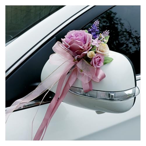 Rockreyoa Autoschmuck Hochzeit Künstliche Blume Autoschleifen Vintage Rosen Blumenschmuck Hochzeitsdeko Autoschleifen für Hochzeitsfeier Party Schlafzimmer Türgriff Spiegel Rosa 2 Stück von Rockreyoa