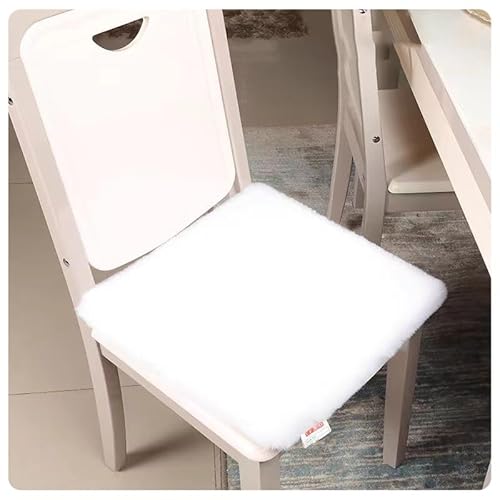 Rockreyoa Kunstfell Sitzauflage Fellimitat-Stuhlplatte Faux Kissen Stuhl-Sitzkissen Kunstfell Sitzkissen Quadratisch Stuhlauflage Rutschfestes Warm Sitzpolster Stuhl Dekokissen Weiß(Eckig) 40 * 40cm von Rockreyoa