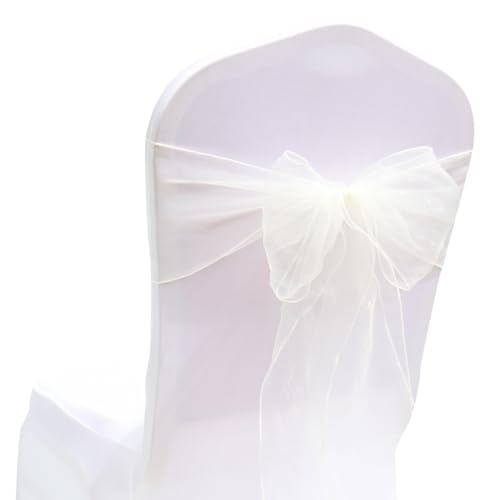 Rockreyoa Organza Stuhlschleifen Stuhlschärpen Stuhlbezugschleifen Band Schleifen Stuhlhussen Stuhl Bogen für Hochzeit Bankett Ceremonie Geburtstagsfeier Veranstaltungen Deko Creme 50 Stück von Rockreyoa