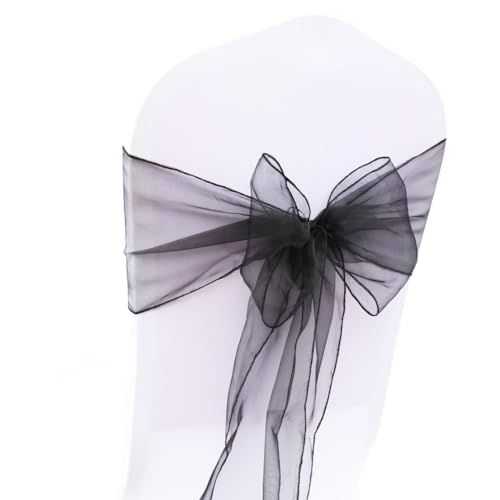 Rockreyoa Organza Stuhlschleifen Stuhlschärpen Stuhlbezugschleifen Band Schleifen Stuhlhussen Stuhl Bogen für Hochzeit Bankett Ceremonie Geburtstagsfeier Veranstaltungen Deko Schwarz 25 Stück von Rockreyoa
