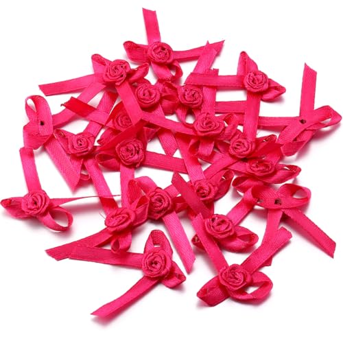 Rockreyoa Satinschleifen Kleine Schleifen Fertigschleife Vorgefertigte Schleifen Handgefertigte Deko Schleifen Ribbon Geschenkschleife für DIY Basteln Handwerk Nähen 3.5 * 4.5 cm Rose 50 Stück von Rockreyoa