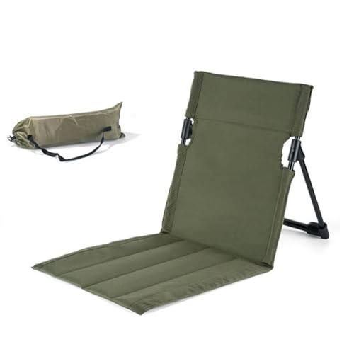 Rockreyoa Strandmatte mit Rückenlehne und Aufbewahrungstasche Faltbar Strandkorb Outdoor Camping Bodenstuhl Strandstuhl Tragbar Klappkissen Strand Sitz für Strand Garten Picknick Zubehör Armeegrün von Rockreyoa