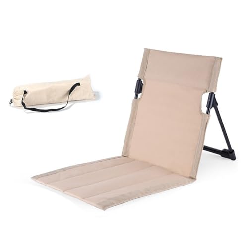 Rockreyoa Strandmatte mit Rückenlehne und Aufbewahrungstasche Faltbar Strandkorb Outdoor Camping Bodenstuhl Strandstuhl Tragbar Klappkissen Strand Sitz für Strand Garten Picknick Zubehör Beige von Rockreyoa