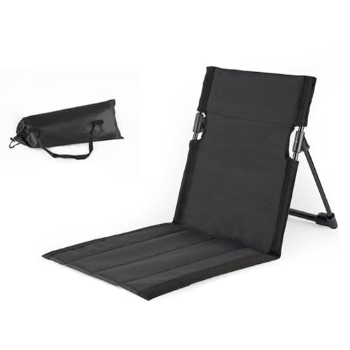 Rockreyoa Strandmatte mit Rückenlehne und Aufbewahrungstasche Faltbar Strandkorb Outdoor Camping Bodenstuhl Strandstuhl Tragbar Klappkissen Strand Sitz für Strand Garten Picknick Zubehör Schwarz von Rockreyoa