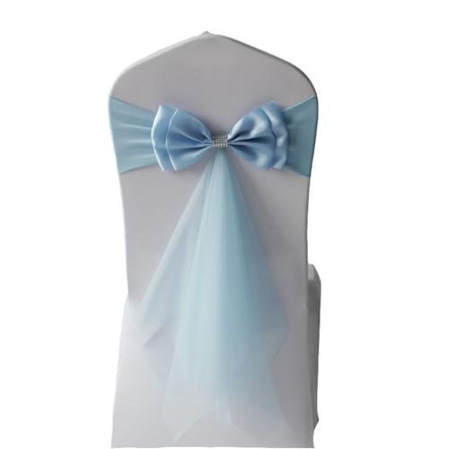 Rockreyoa Stuhlschärpen Satin Stuhlschleife mit Tüll Organza Stuhl Rücken Schleife Stuhl Bogen Satinschleife Stuhlbezug für Hochzeit Party Fest Bankett Restaurant Veranstaltung Hellblau 10 Stück von Rockreyoa