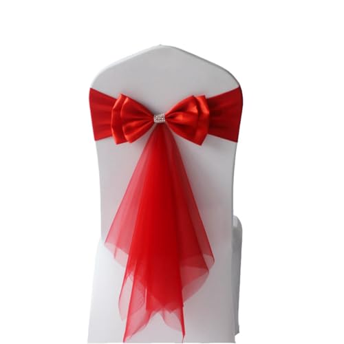 Rockreyoa Stuhlschärpen Satin Stuhlschleife mit Tüll Organza Stuhl Rücken Schleife Stuhl Bogen Satinschleife Stuhlbezug für Hochzeit Party Fest Bankett Restaurant Veranstaltung Rot 6 Stück von Rockreyoa