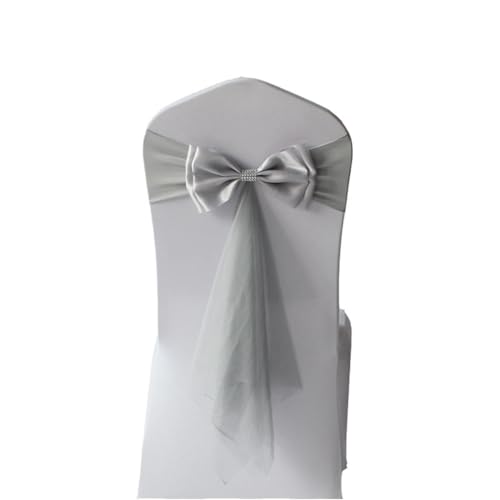 Rockreyoa Stuhlschärpen Satin Stuhlschleife mit Tüll Organza Stuhl Rücken Schleife Stuhl Bogen Satinschleife Stuhlbezug für Hochzeit Party Fest Bankett Restaurant Veranstaltung Silber-Grau 2 Stück von Rockreyoa