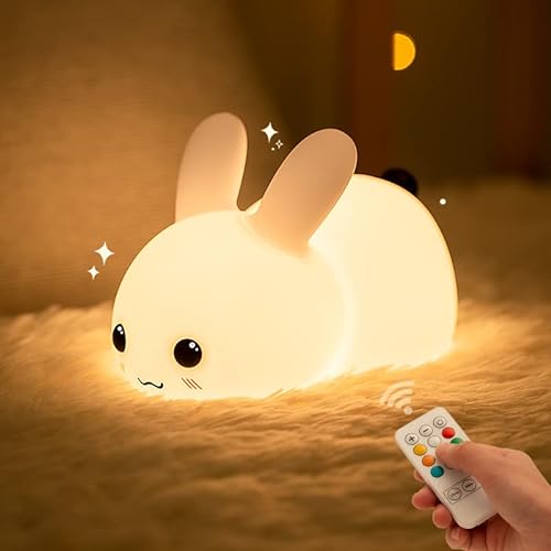 LED Nachtlicht Kinder RGB Farbwechsel | Nachtlicht Baby ohne verschluckbare Kleinteile | Stilllicht dimmbar Timer | Nachtlicht Einhorn mit Touch USB | Hase von Rockro