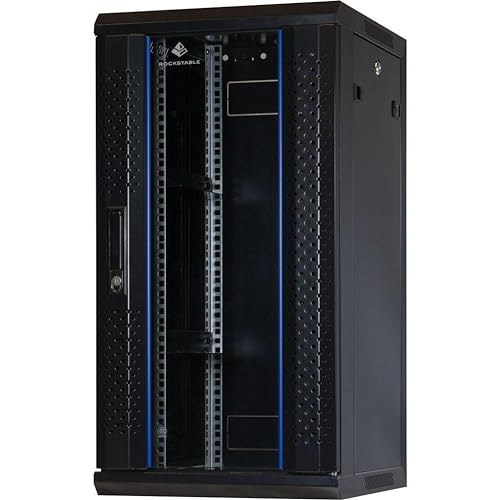 Rockstable 15HE Netzwerkschrank, Serverschrank - 10 Zoll Wandmontage - (BxTxH) 370x450x770mm mit Glastür - Schwarz - Abschließbar - Vormontiert - Traglast 60kg von Rockstable
