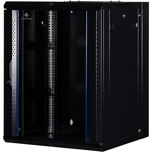 Rockstable 15HE Netzwerkschrank, Serverschrank - 19 Zoll Wandmontage - (BxTxH) 600x600x770mm mit Glastür - Schwarz - Abschließbar - Vormontiert - Traglast 60kg von Rockstable
