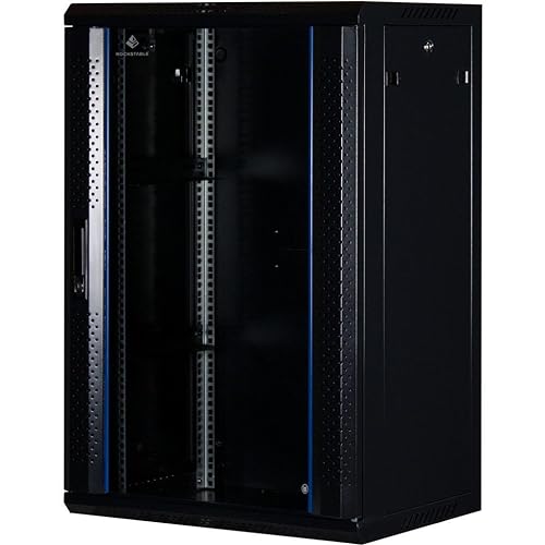Rockstable 18HE Netzwerkschrank, Serverschrank - 19 Zoll Wandmontage - (BxTxH) 600x440x900mm mit Glastür - Schwarz - Abschließbar - Vormontiert - Traglast 60kg von Rockstable