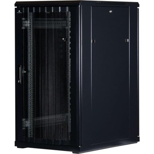 Rockstable 22HE 19 Zoll Serverschrank Netzwerkschrank (BxTxH) 600x800x1200mm mit Gitternetztüren - Türanschlag wechselbar - Türen und Seitenwände abnehmbar und verschließbar - Schwarz (RAL 9005) von Rockstable